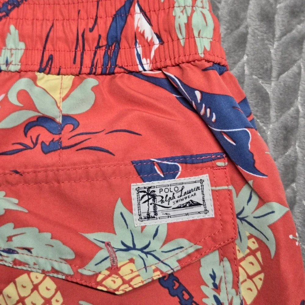 Polo Ralph Lauren Men XL Red Tropical Island Hawaiian Mesh Swim Trunks Shorts